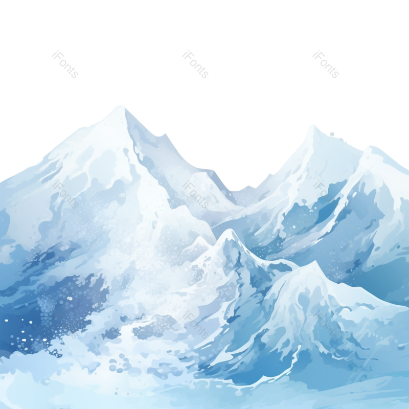 雪山图片,蓝色元素,小雪PNG,雪花免抠素材
